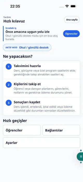 Rehberlix yardım ekranı