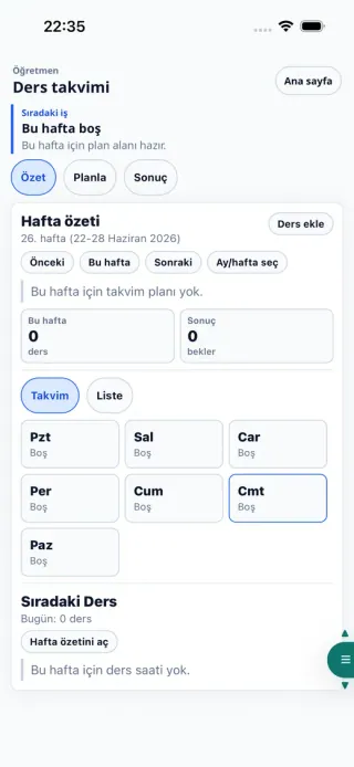Rehberlix ders takvimi ve hesap ayarları ekranları