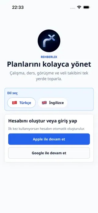 Rehberlix hesap oluşturma ve giriş ekranı